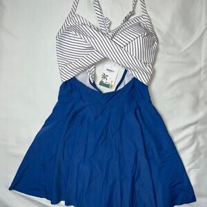 Blue and white striped swimsuit for women size: XL